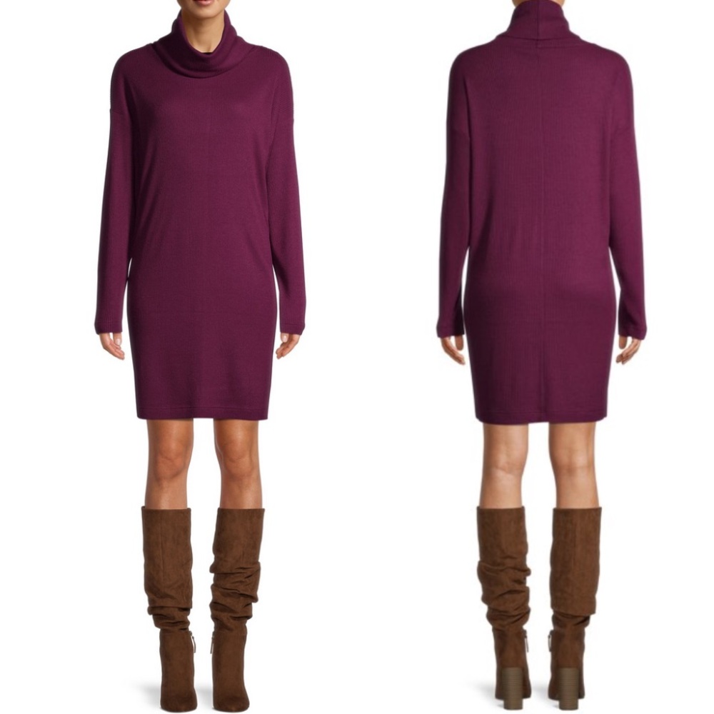 Time and Tru NWT Cowlneck Dress Ribbed Knit Long Sleeve Burgundy Size M
